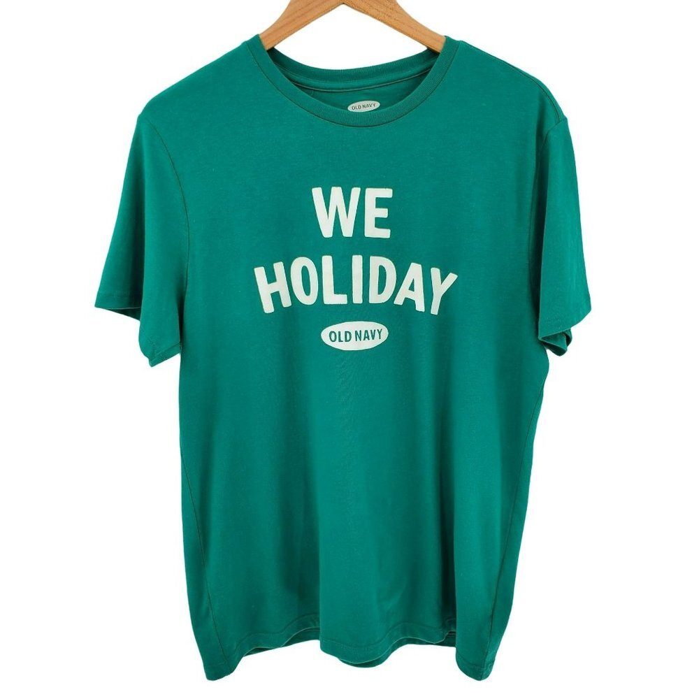 Old Navy Womens  "We Holiday" Green‎ Short Sleeve Cotton Blend T-Shirt Sz M Crew